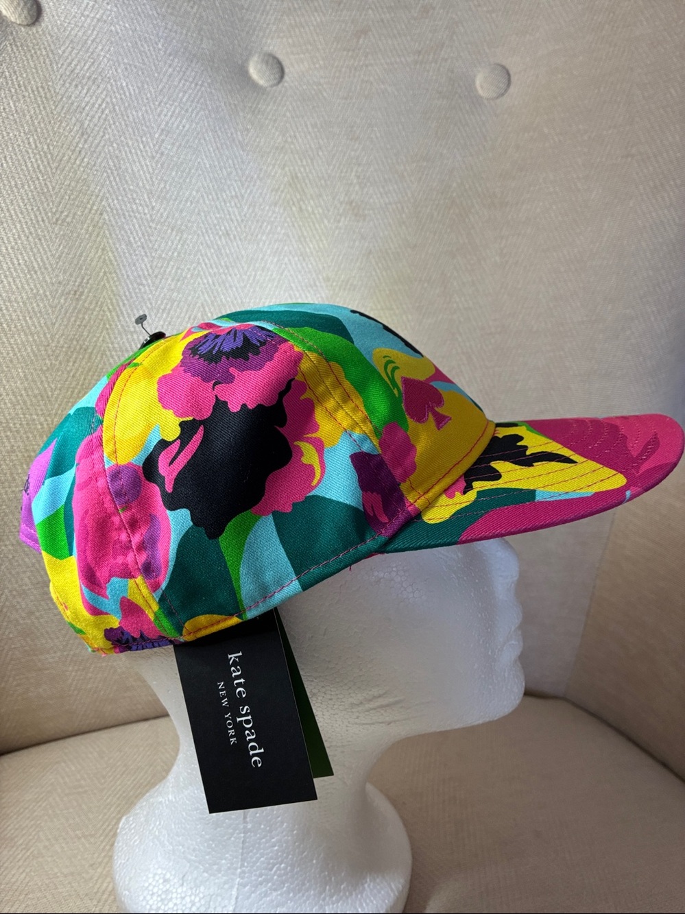 kate spade multicolor floral print cap - yellow, green, pink, teal